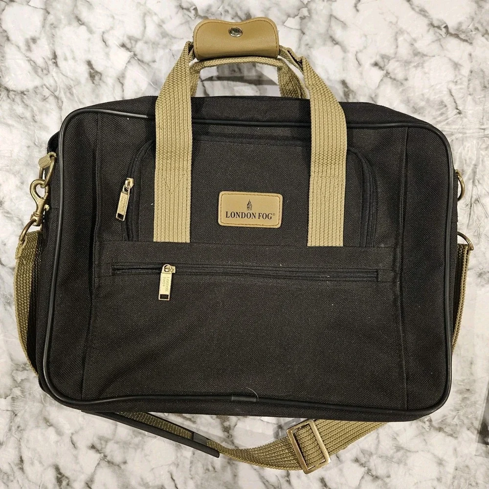 Vintage London Fog Black Laptop Messenger Bag Briefcase‎ Multiple Compartments